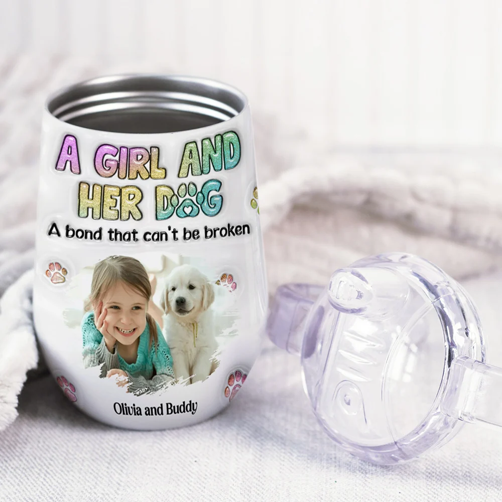 A Baby And Her Dog Photo - Personalized Custom 3D Inflated Effect Sippy Cup With Handles - Image 3