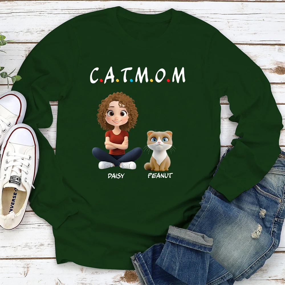 A Cat Mom - Personalized Custom Long Sleeve T-shirt - Image 4