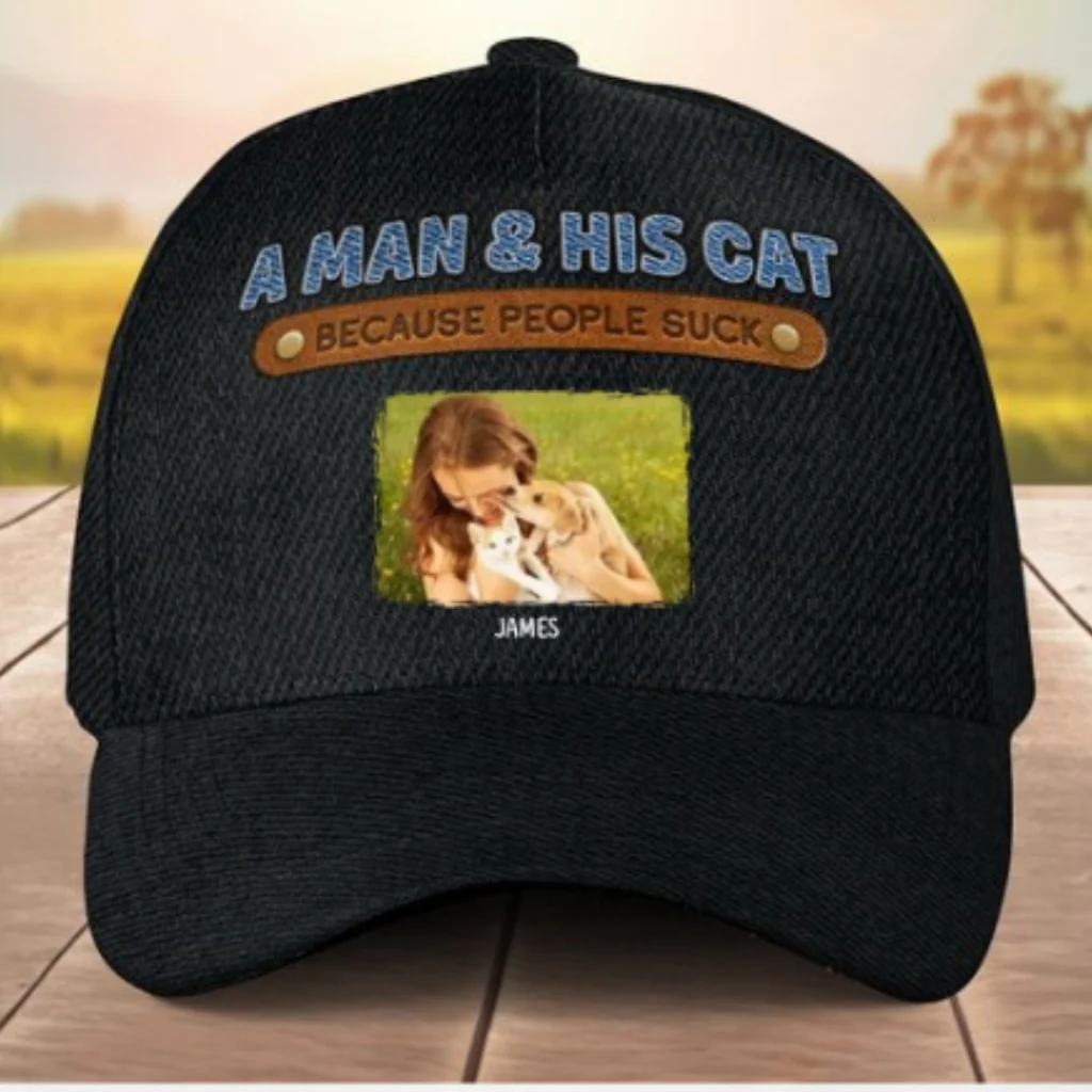 A Gentleman And His Cat Photo - Personalized Custom Classic Cap - Image 3