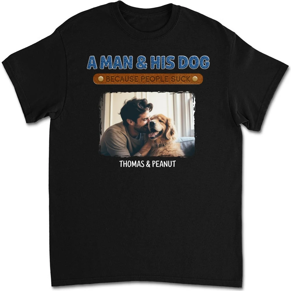 A Gentleman And His Dog Photo - Personalized Custom Unisex T-Shirt - Image 2