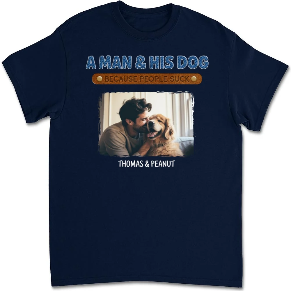 A Gentleman And His Dog Photo - Personalized Custom Unisex T-Shirt - Image 3