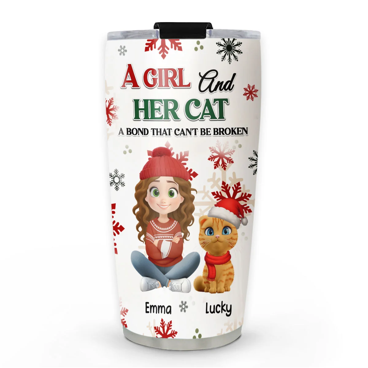 A Girl And Her Cat Love Christmas - Personalized Custom Tumbler