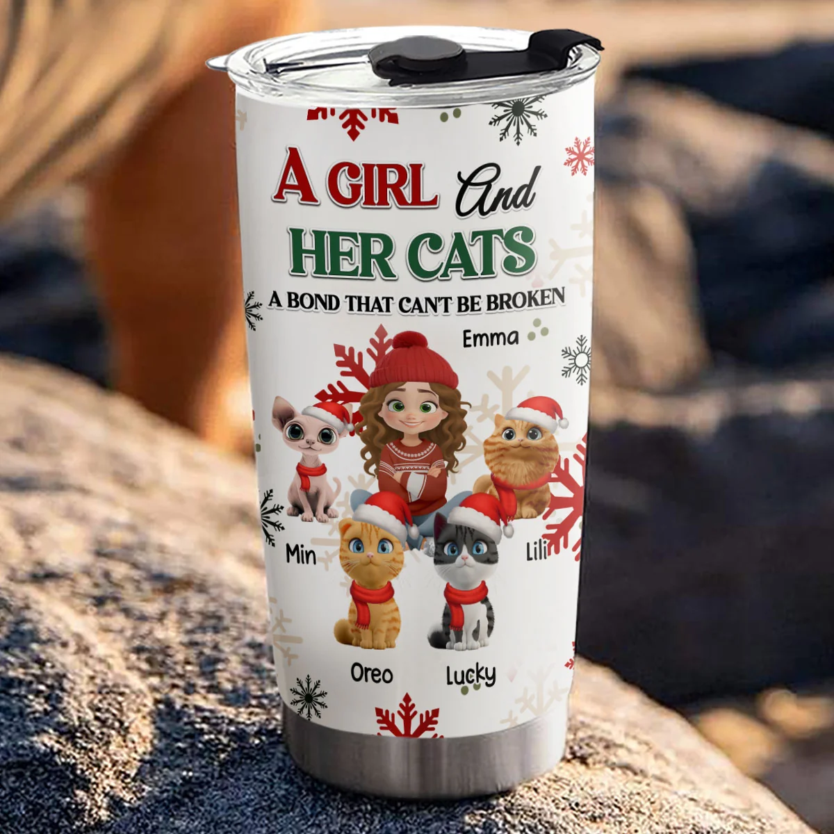 A Girl And Her Cat Love Christmas - Personalized Custom Tumbler - Image 3