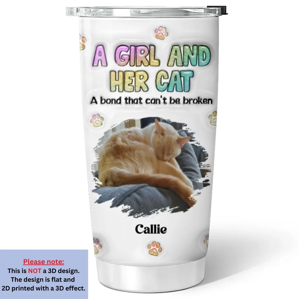 A Girl And Her Cat Photo - Personalized Custom 3D Inflated Effect Tumbler - Image 2