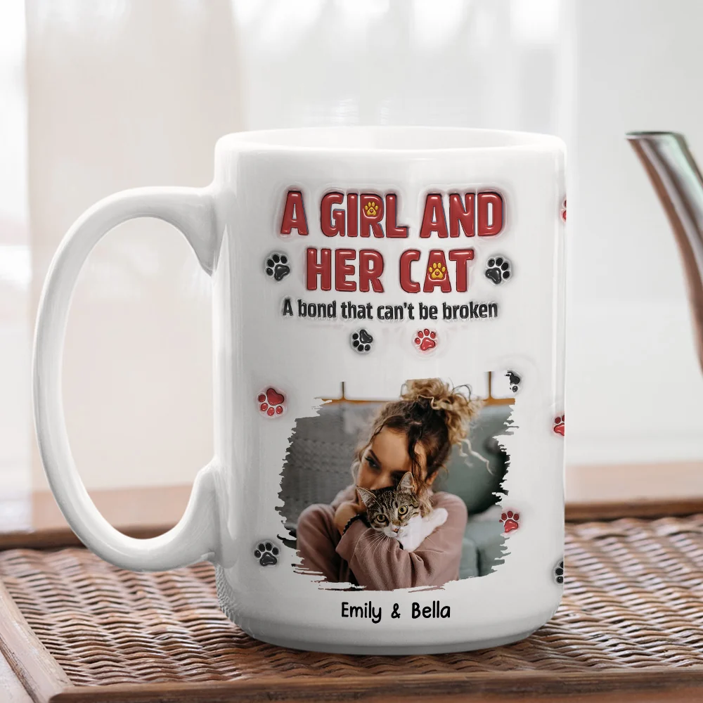 A Girl And Her Cat Version 2 Photo - Personalized Custom 3D Inflated Effect Mug - Image 3