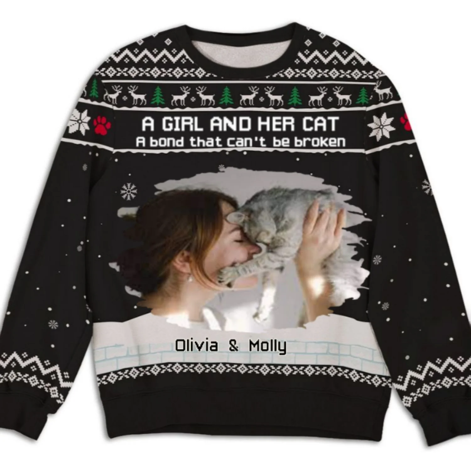 A Girl And Her Cats Photo - Personalized Custom All-Over-Print Sweatshirt - Image 3