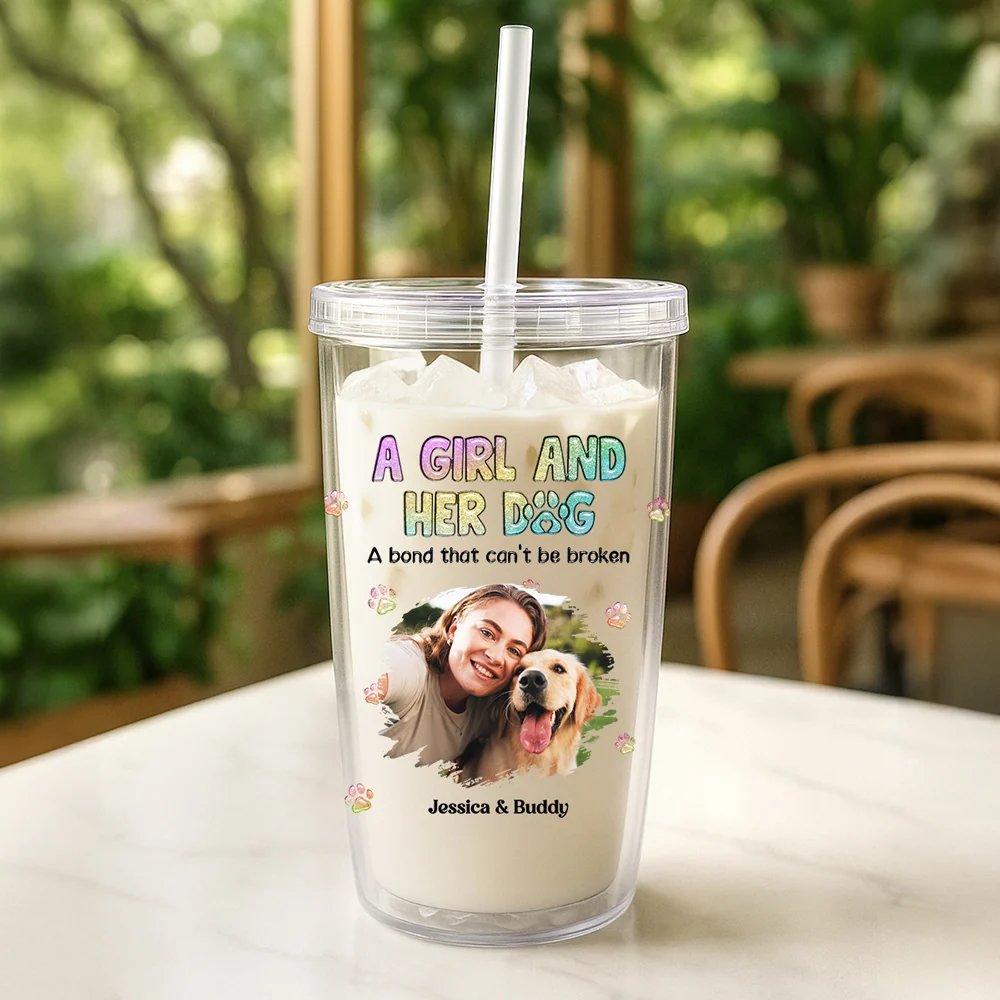 A Girl And Her Dog Chibi Photo - Personalized Custom 14oz Plastic Tumbler - Image 2