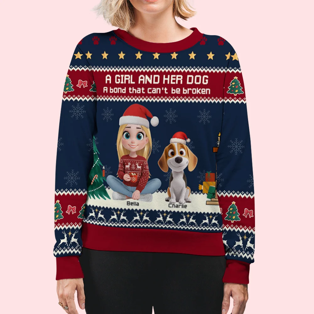 A Girl And Her Dog Christmas - Personalized Custom All-Over-Print Sweatshirt - Image 5