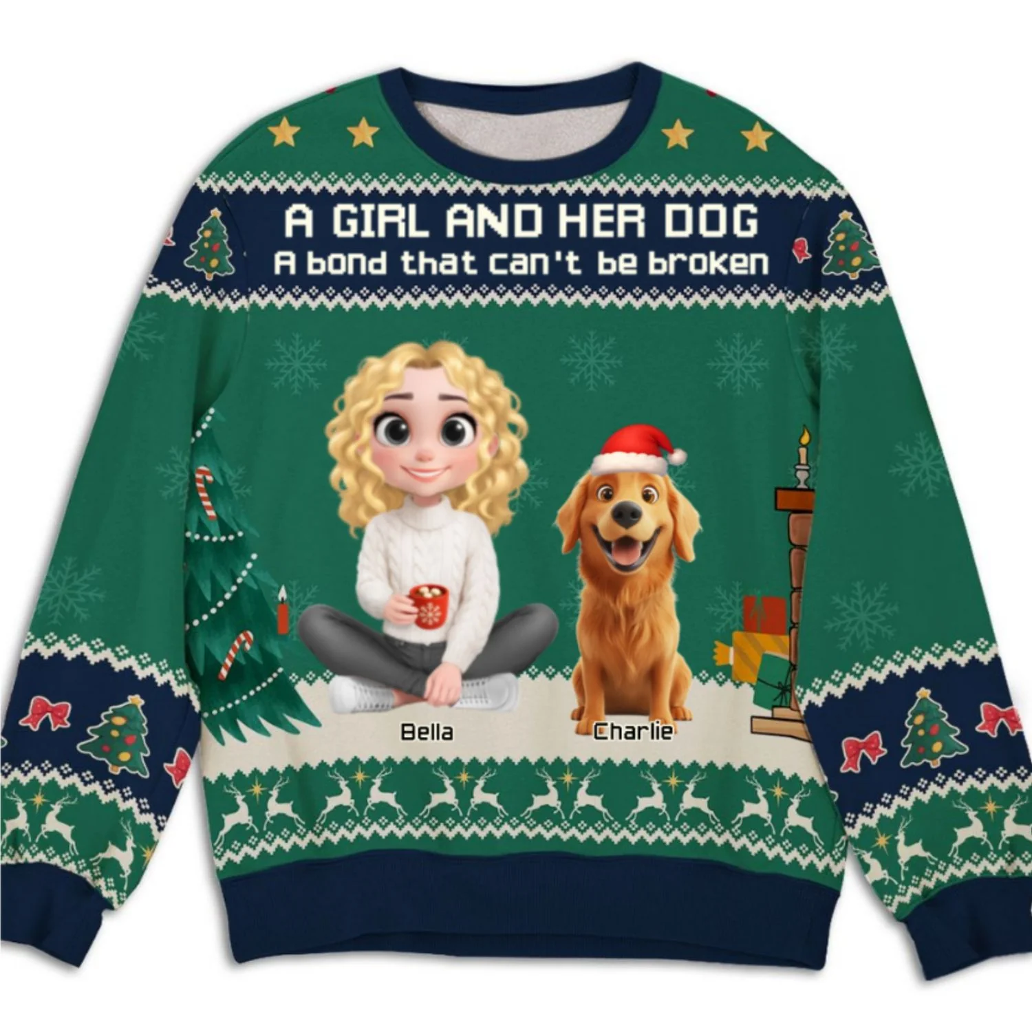 A Girl And Her Dog Christmas - Personalized Custom All-Over-Print Sweatshirt - Image 7