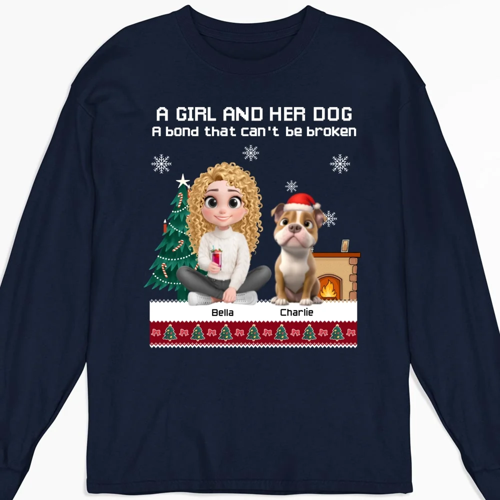A Girl And Her Dog Christmas - Personalized Custom Long Sleeve T-shirt - Image 5
