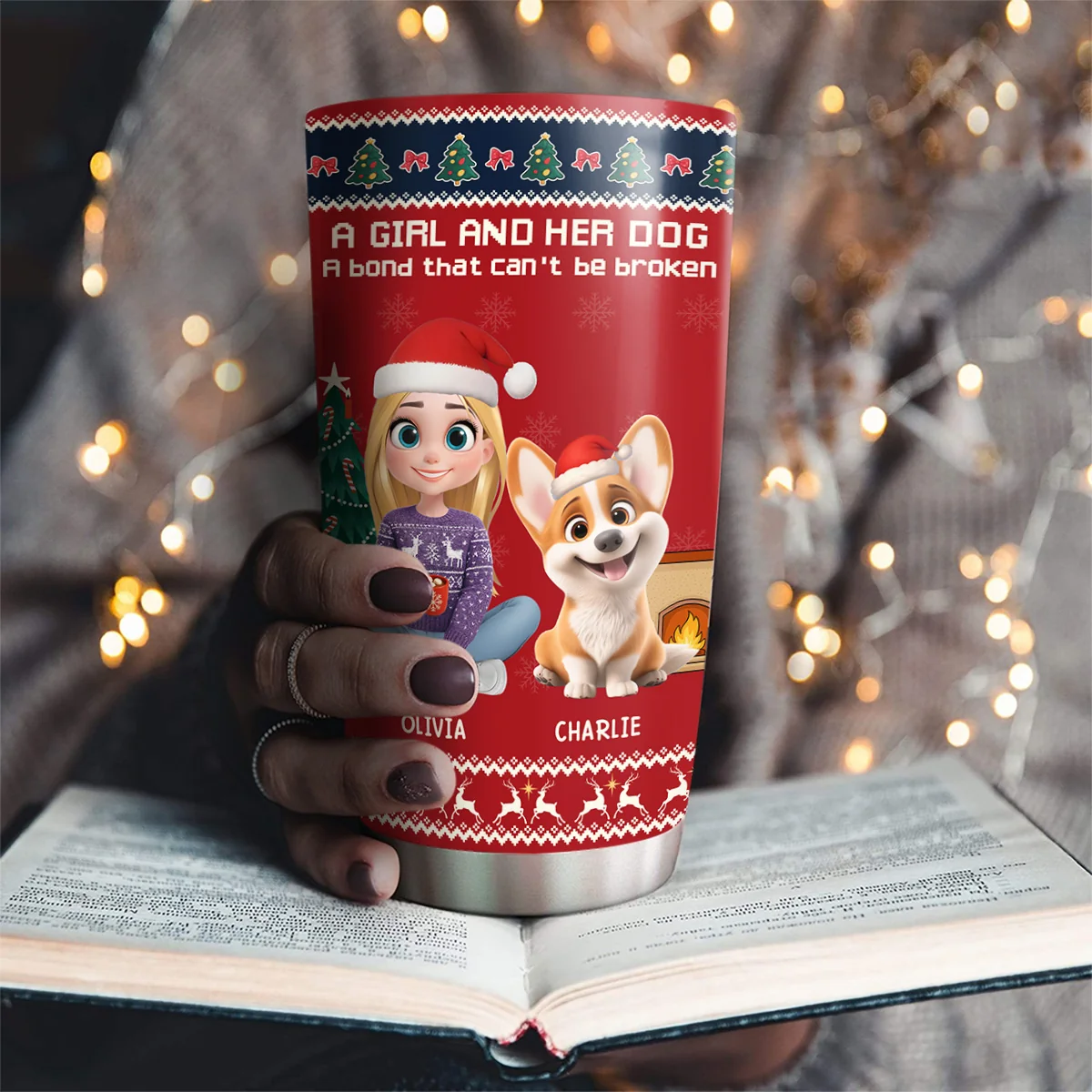 A Girl And Her Dog Christmas - Personalized Custom Tumbler - Image 2