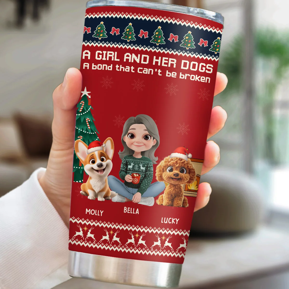 A Girl And Her Dog Christmas - Personalized Custom Tumbler - Image 4