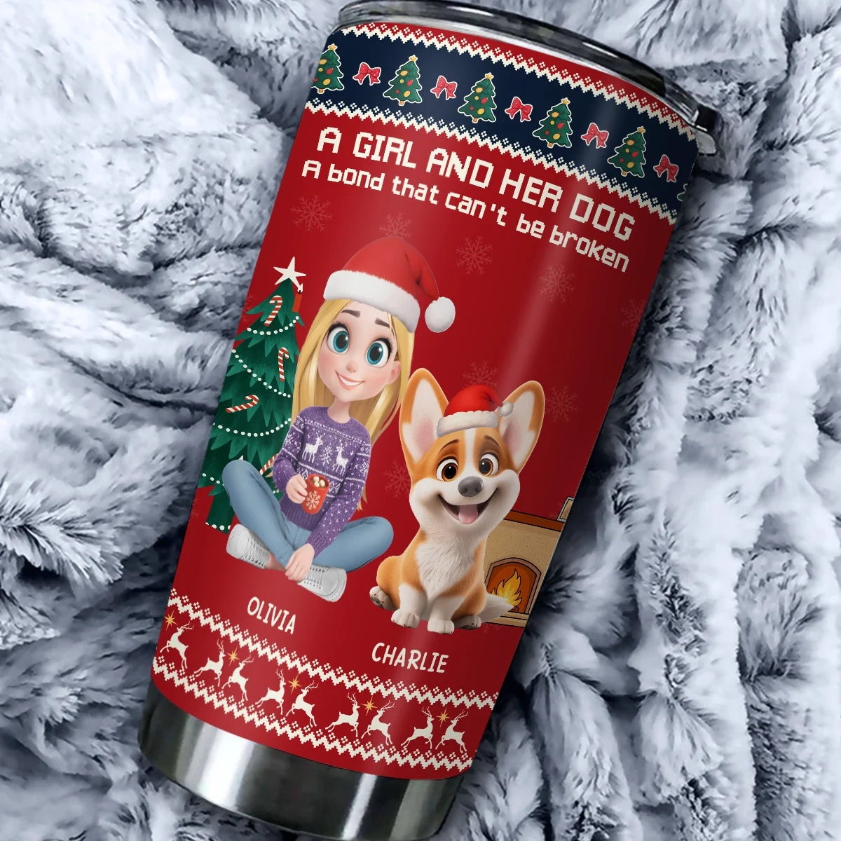 A Girl And Her Dog Christmas - Personalized Custom Tumbler - Image 6