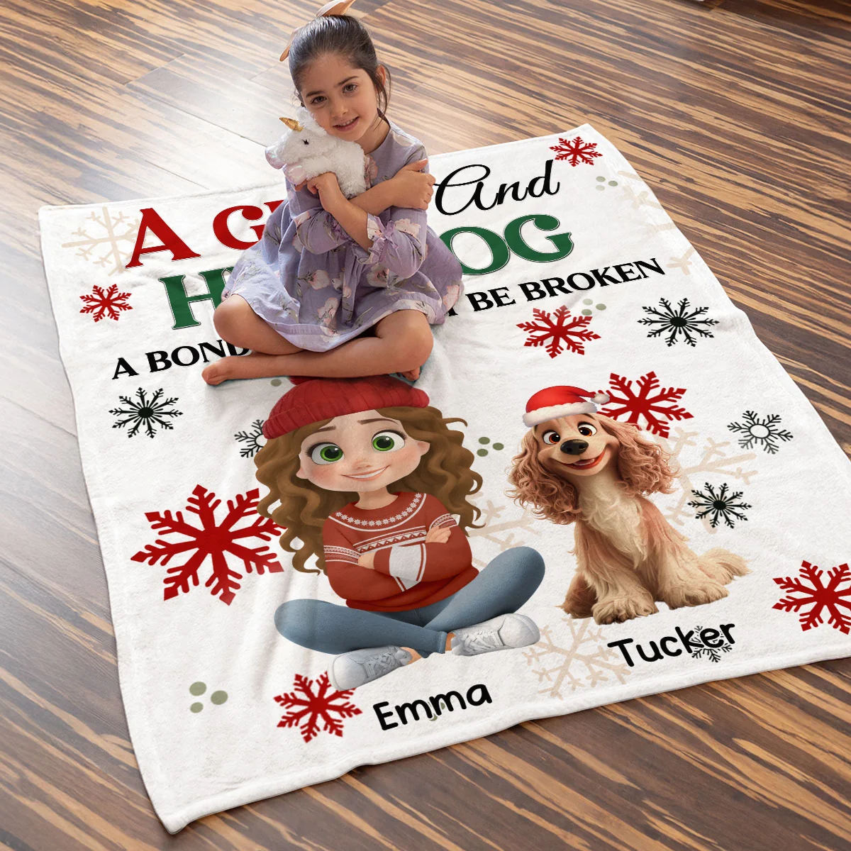 A Girl And Her Dog Love Christmas - Personalized Custom Fleece Blanket - Image 5