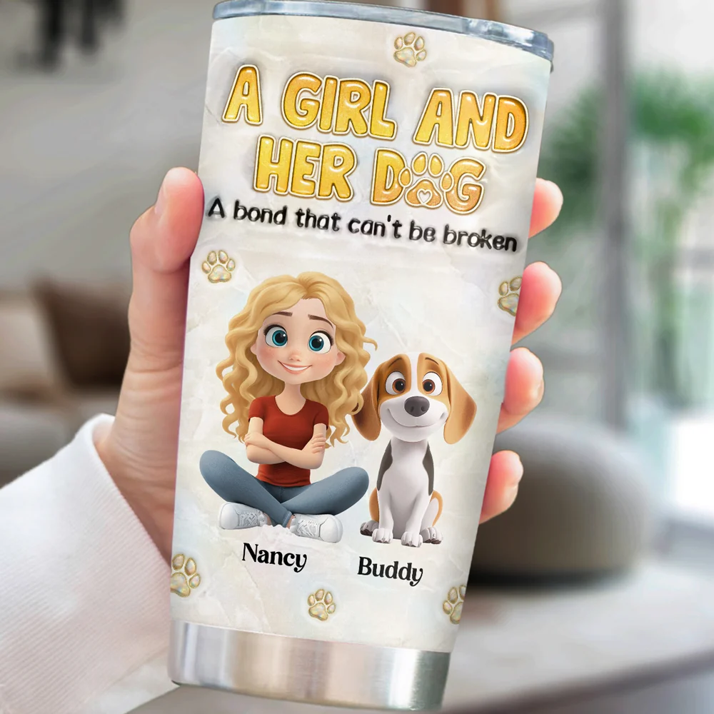 A Girl And Her Dog Mother Of Pearl - Personalized Custom 3D Inflated Effect Tumbler - Image 2