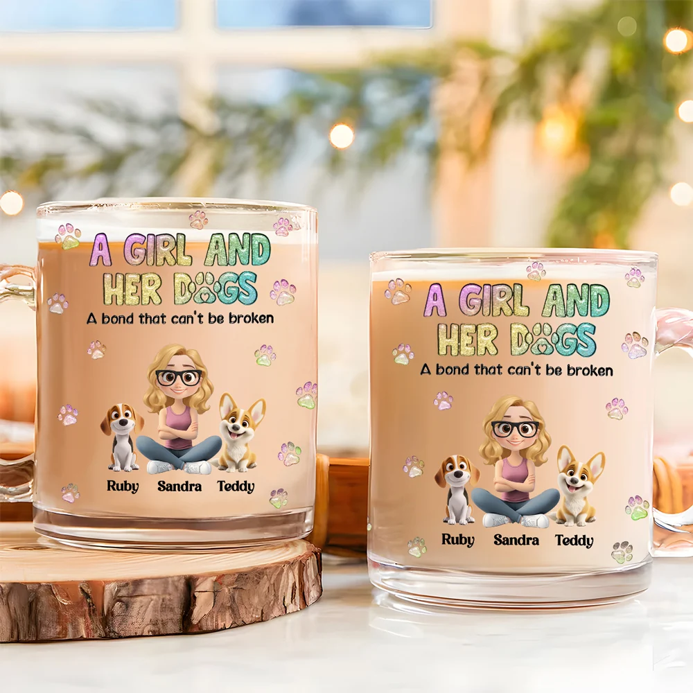 A Girl And Her Dog - Personalized Custom 3D Inflated Effect Glass Mug - Image 3