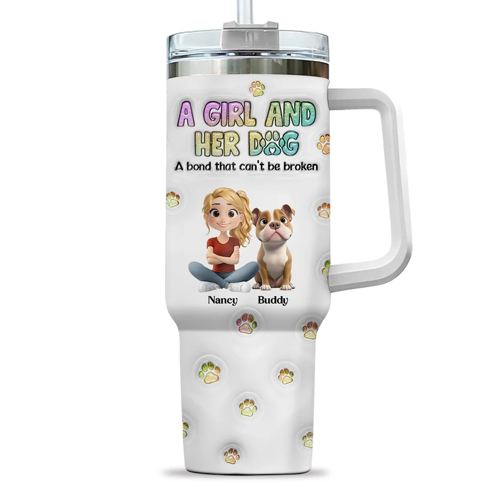 A Girl And Her Dog - Personalized Custom 3D Inflated Effect Printed 40 Oz Tumbler