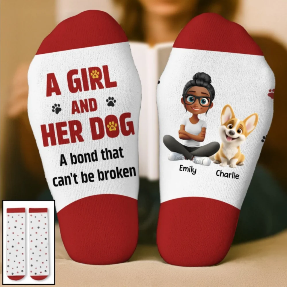 A Girl And Her Dog - Personalized Custom Crew Socks - Image 6