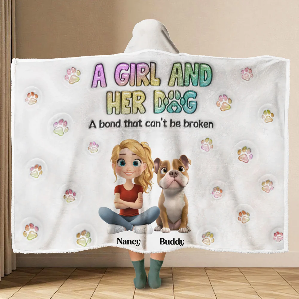 A Girl And Her Dog - Personalized Custom Hooded Blanket
