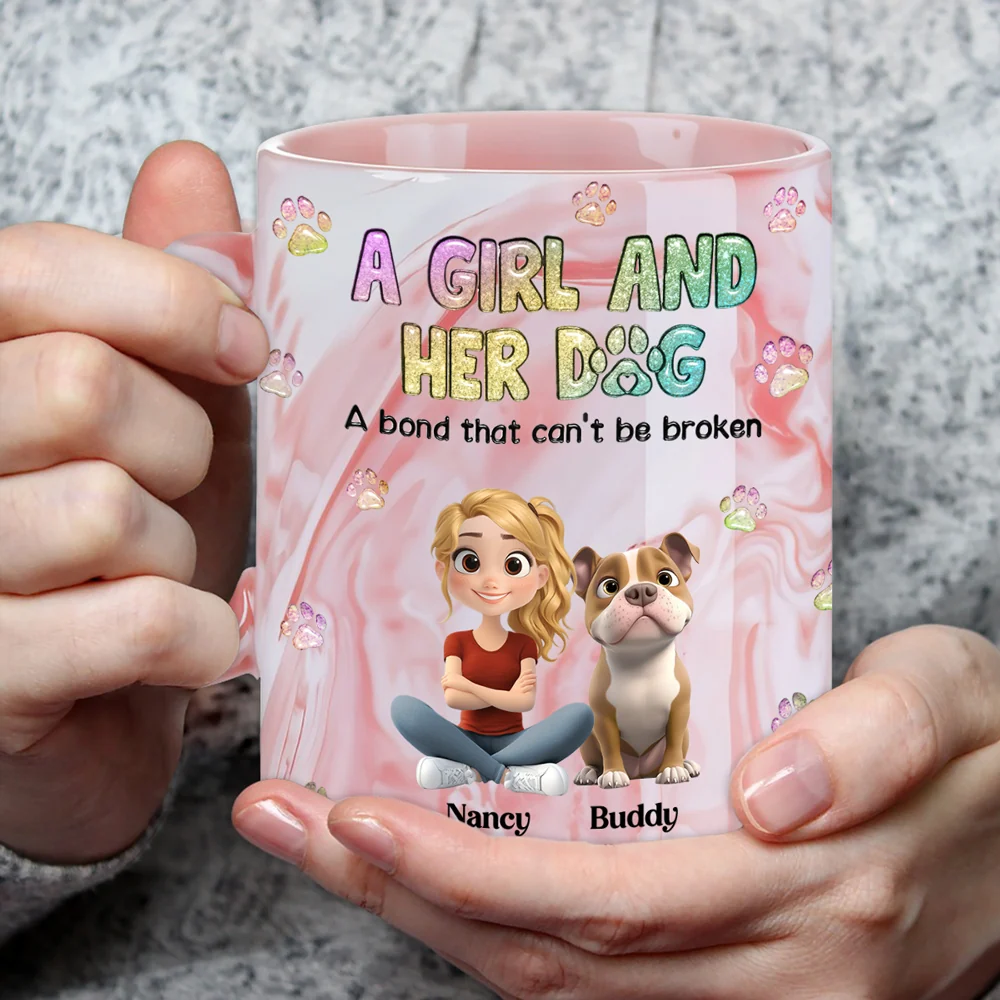 A Girl And Her Dog  - Personalized Custom Pink Marble Mug - Image 4