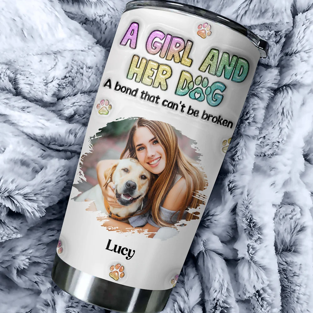 A Girl And Her Dog Photo - Personalized Custom 3D Inflated Effect Tumbler
