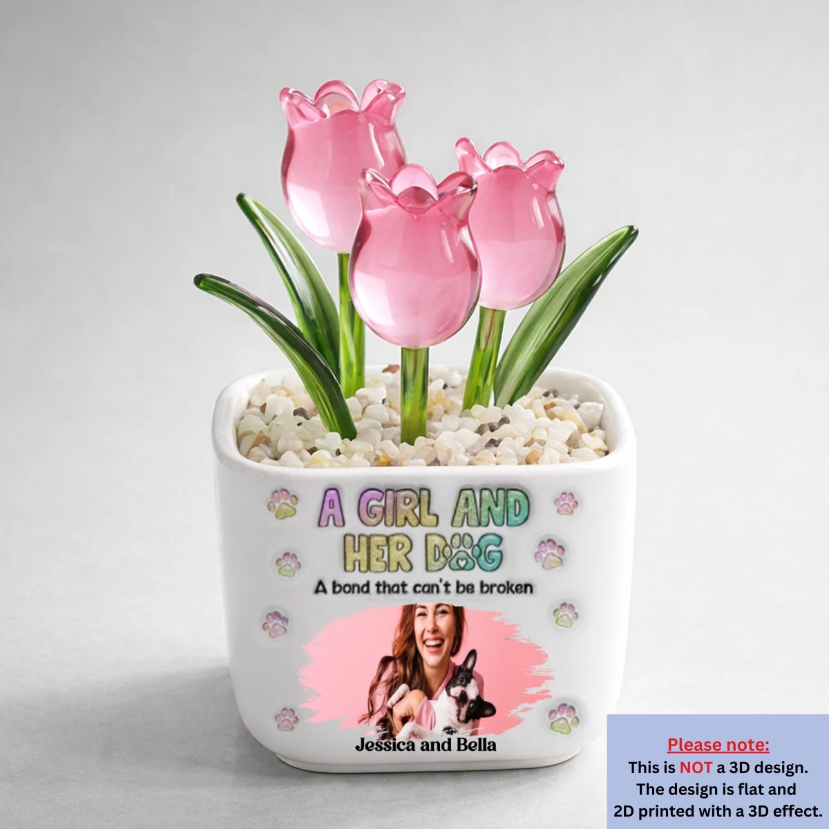 A Girl And Her Dog Photo - Personalized Custom Glass Everlasting Tulips - Image 10