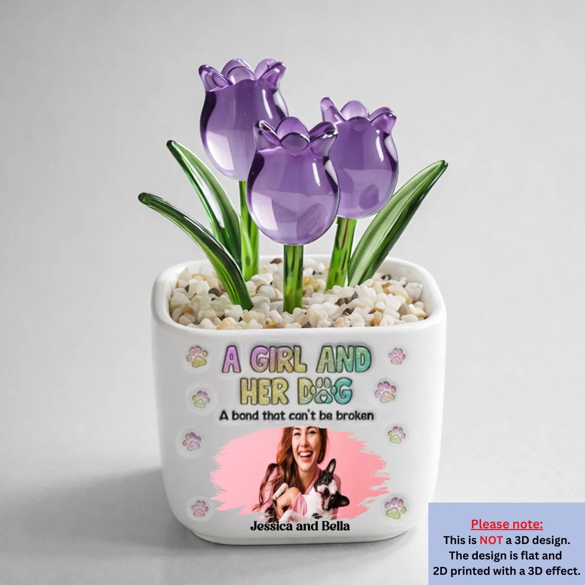 A Girl And Her Dog Photo - Personalized Custom Glass Everlasting Tulips - Image 11