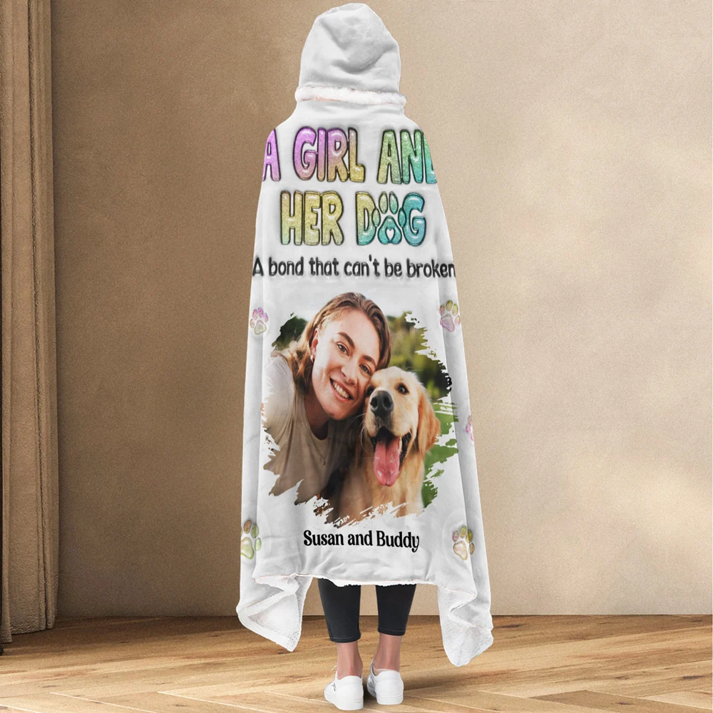 A Girl And Her Dog Photo - Personalized Custom Hooded Blanket - Image 2