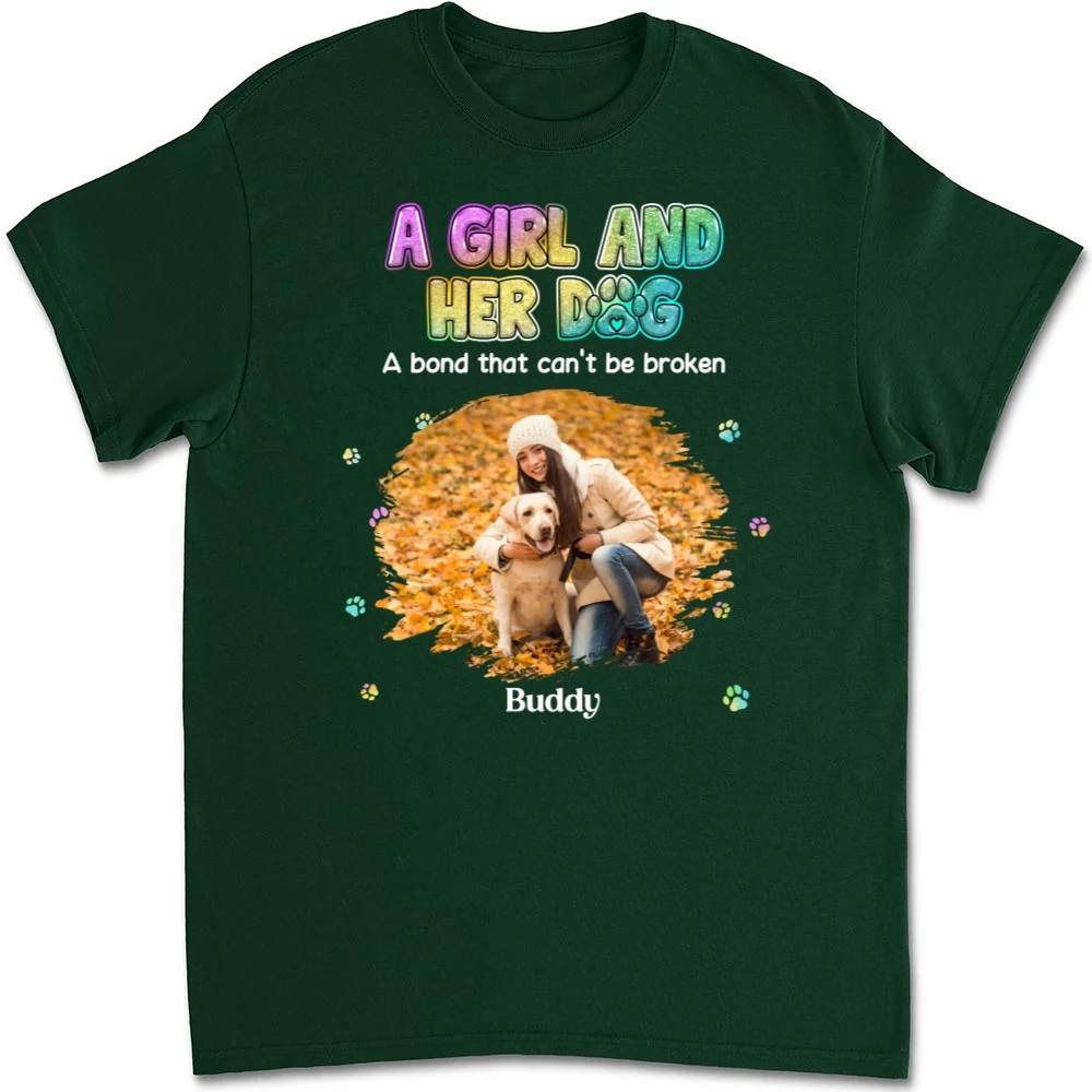 A Girl And Her Dog Photo - Personalized Custom Unisex T-shirt - Image 5