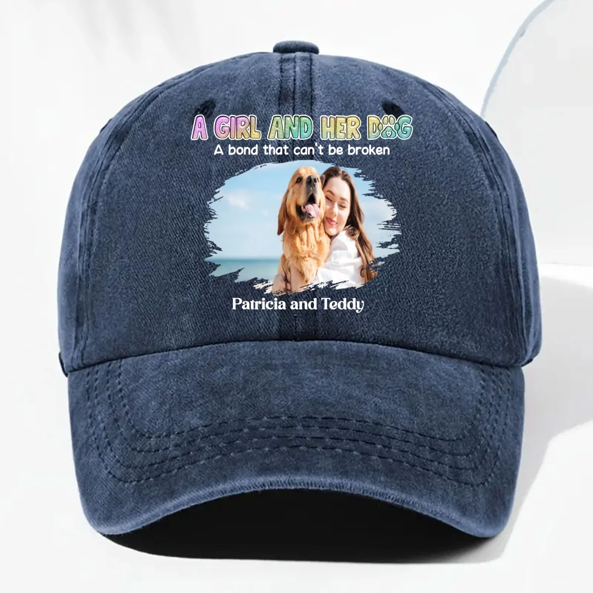 A Girl And Her Dog Photo - Personalized Custom Vintage Washed Denim Cap - Image 11