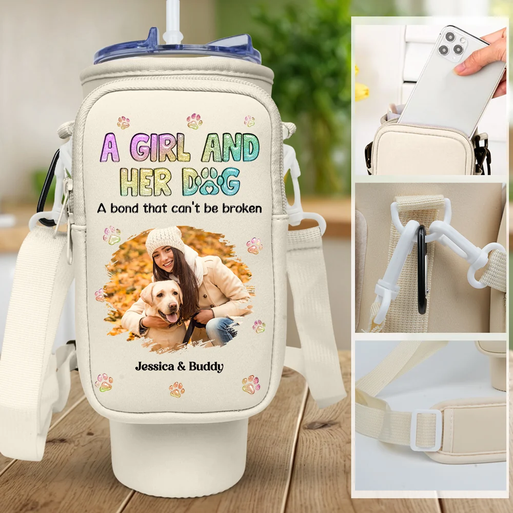 A Girl And Her Dog Photo - Personalized Custom 40oz Water Bottle Carrier Bag