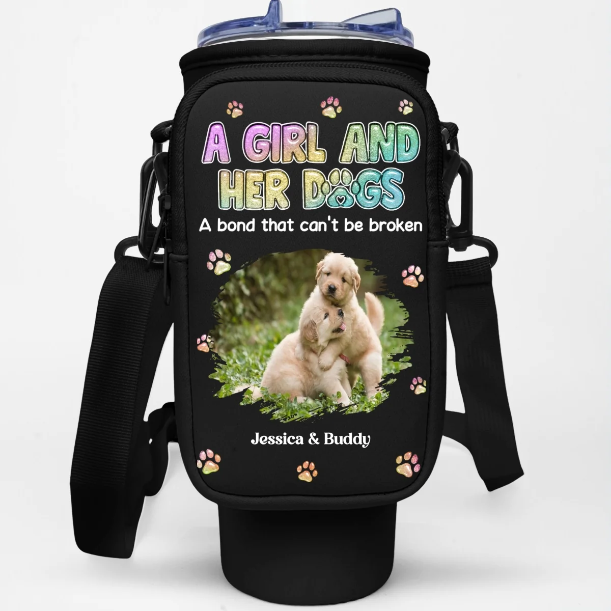 A Girl And Her Dog Photo - Personalized Custom 40oz Water Bottle Carrier Bag - Image 3