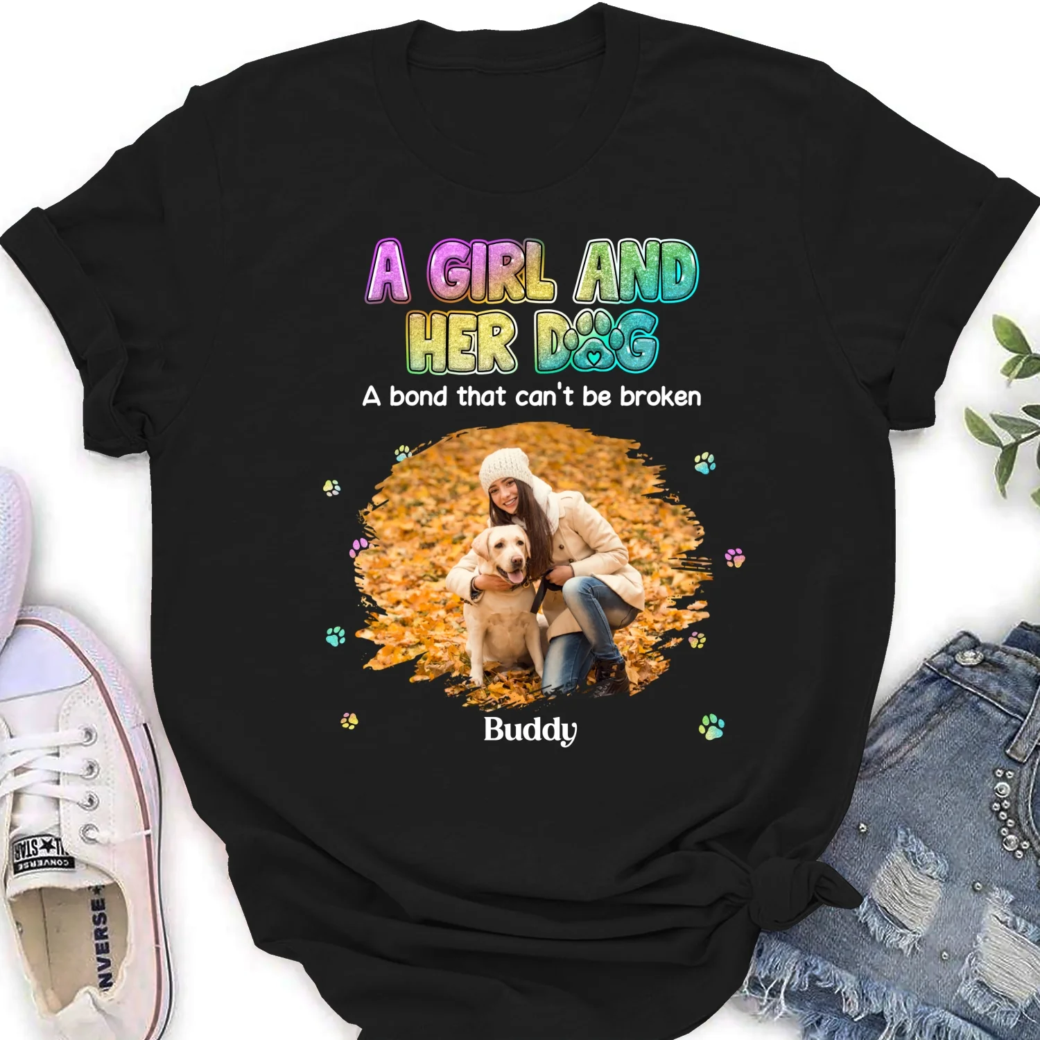 A Girl And Her Dog Photo - Personalized Custom Women's T-shirt - Image 3
