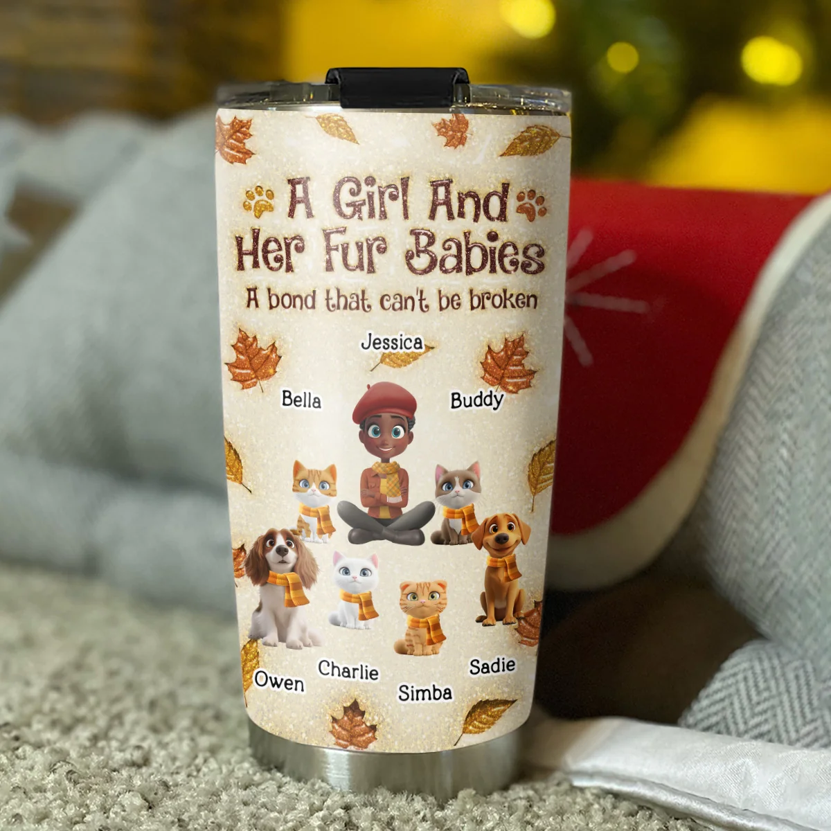 A Girl And Her Fur Babies Autumn - Personalized Custom 3D Inflated Effect Tumbler - Image 5
