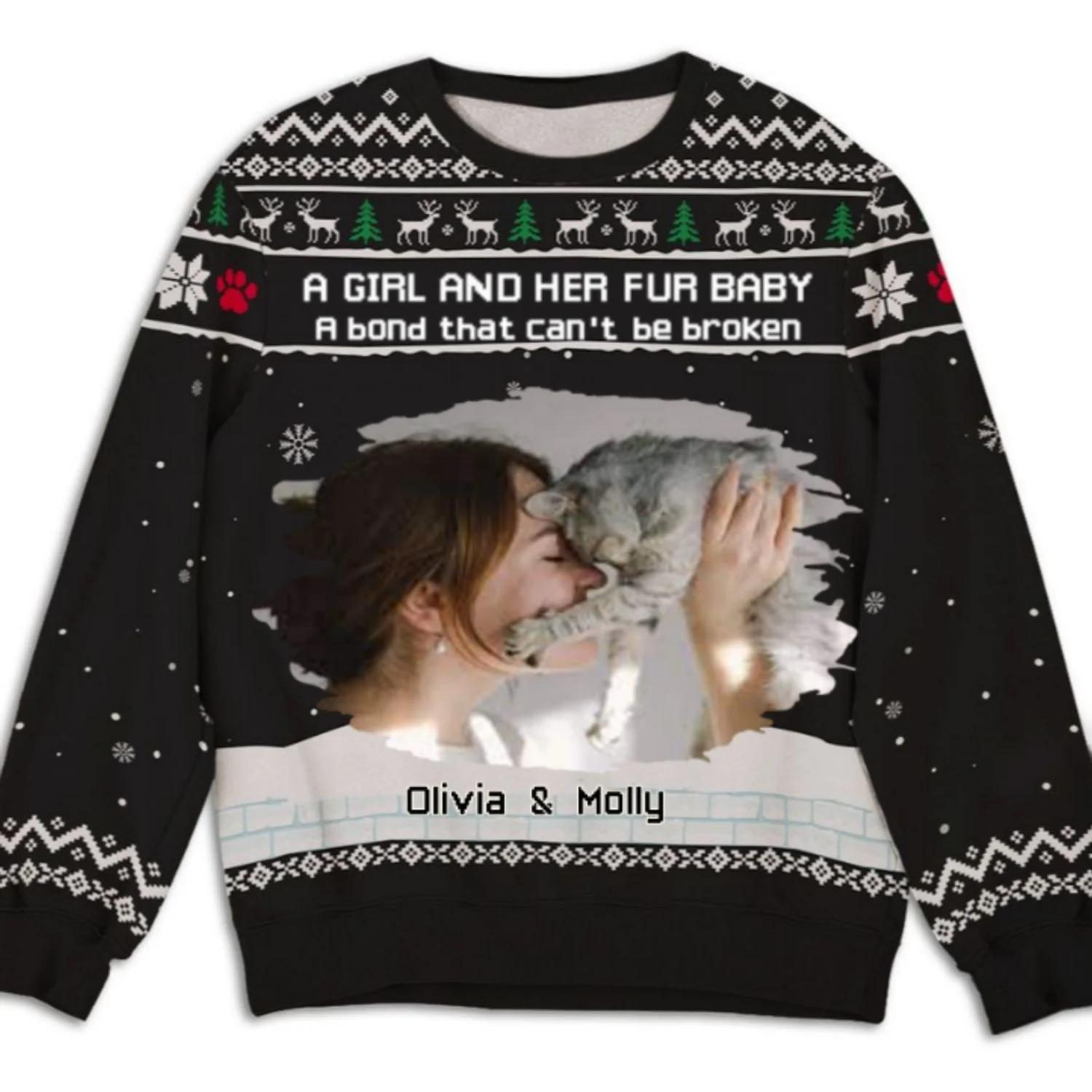 A Girl And Her Fur Baby Photo - Personalized Custom All-Over-Print Sweatshirt - Image 3