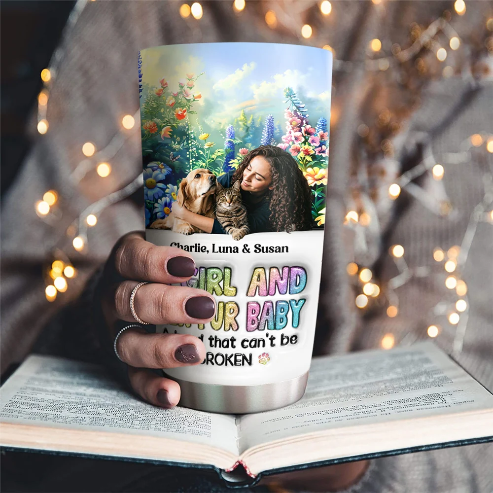 A Girl And Her Lovely Fur Baby Photo - Personalized Custom 3D Inflated Effect Tumbler - Image 4