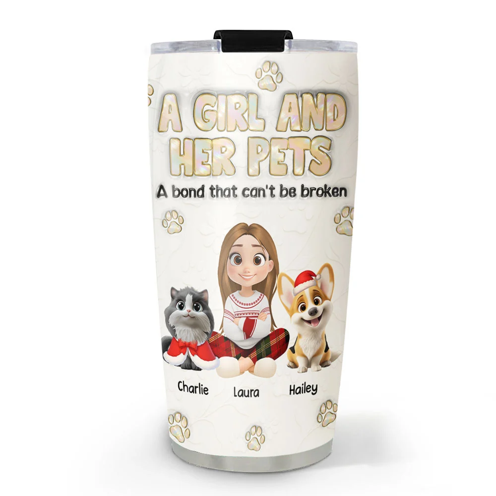 A Girl And Her Pet Ver Pearl - Personalized Custom 3D Inflated Effect Tumbler