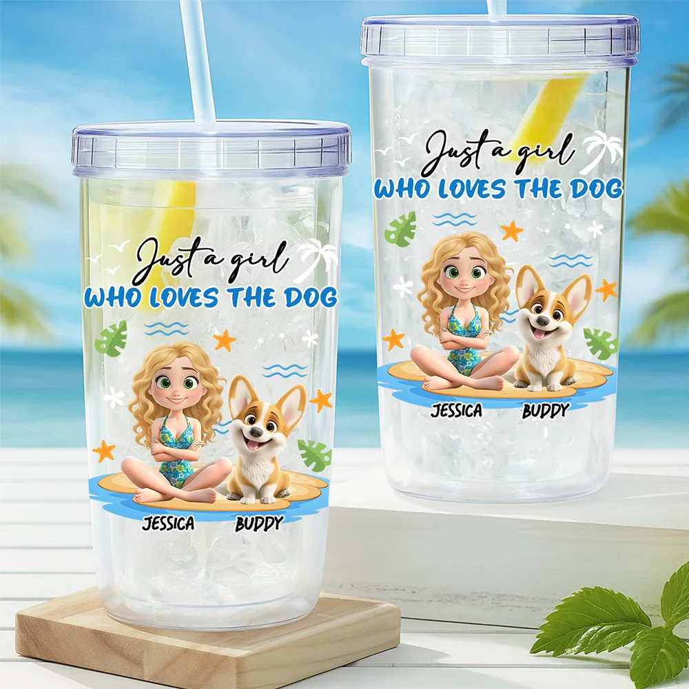 A Girl Who Loves Dog - Personalized Custom 14oz Plastic Tumbler - Image 2