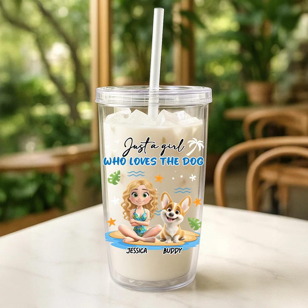 A Girl Who Loves Dog - Personalized Custom 14oz Plastic Tumbler - Image 3