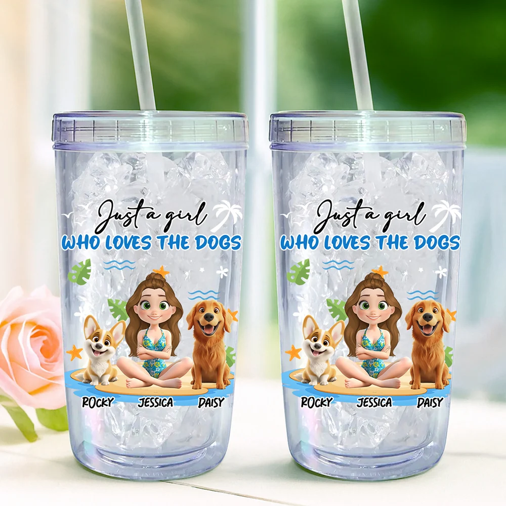 A Girl Who Loves Dog - Personalized Custom 14oz Plastic Tumbler - Image 4