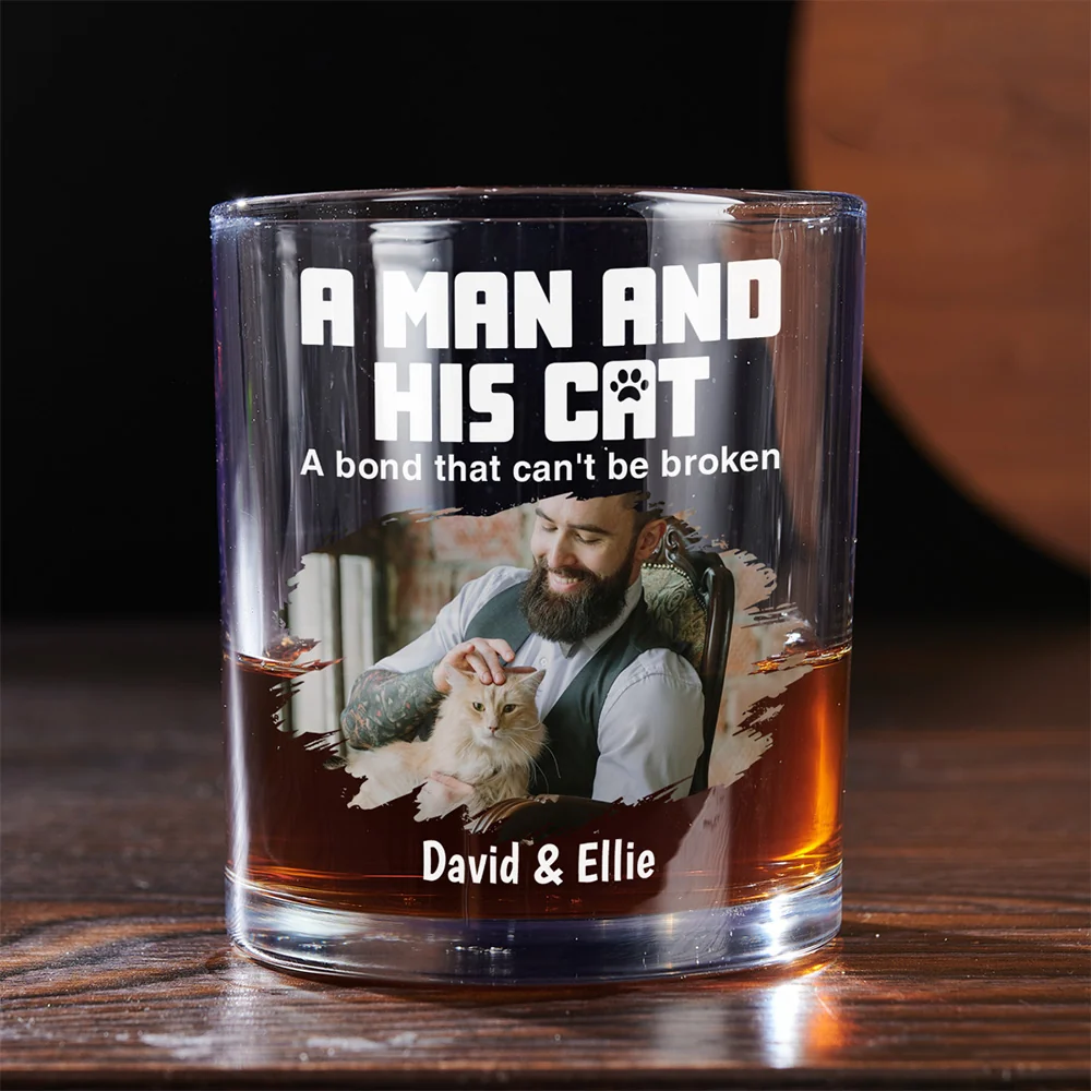 A Man And His Cats Photo - Personalized Custom Whiskey Glass - Image 2