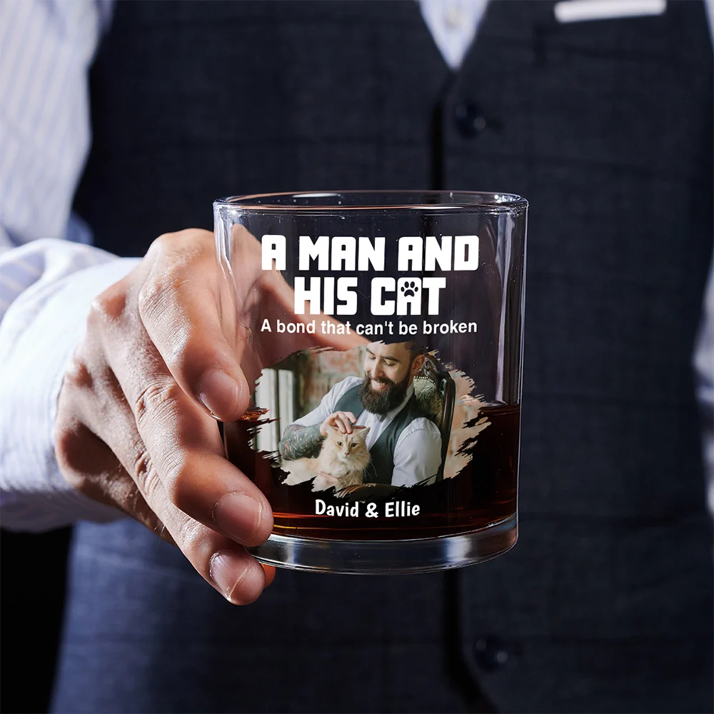 A Man And His Cats Photo - Personalized Custom Whiskey Glass - Image 4