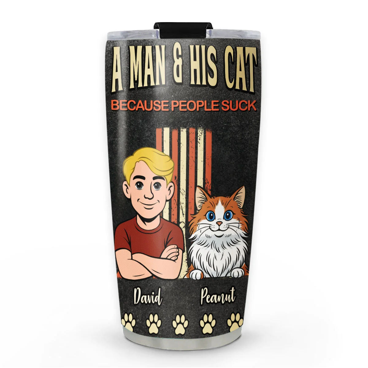 A Man And His Retro Cat - Personalized Custom Tumbler