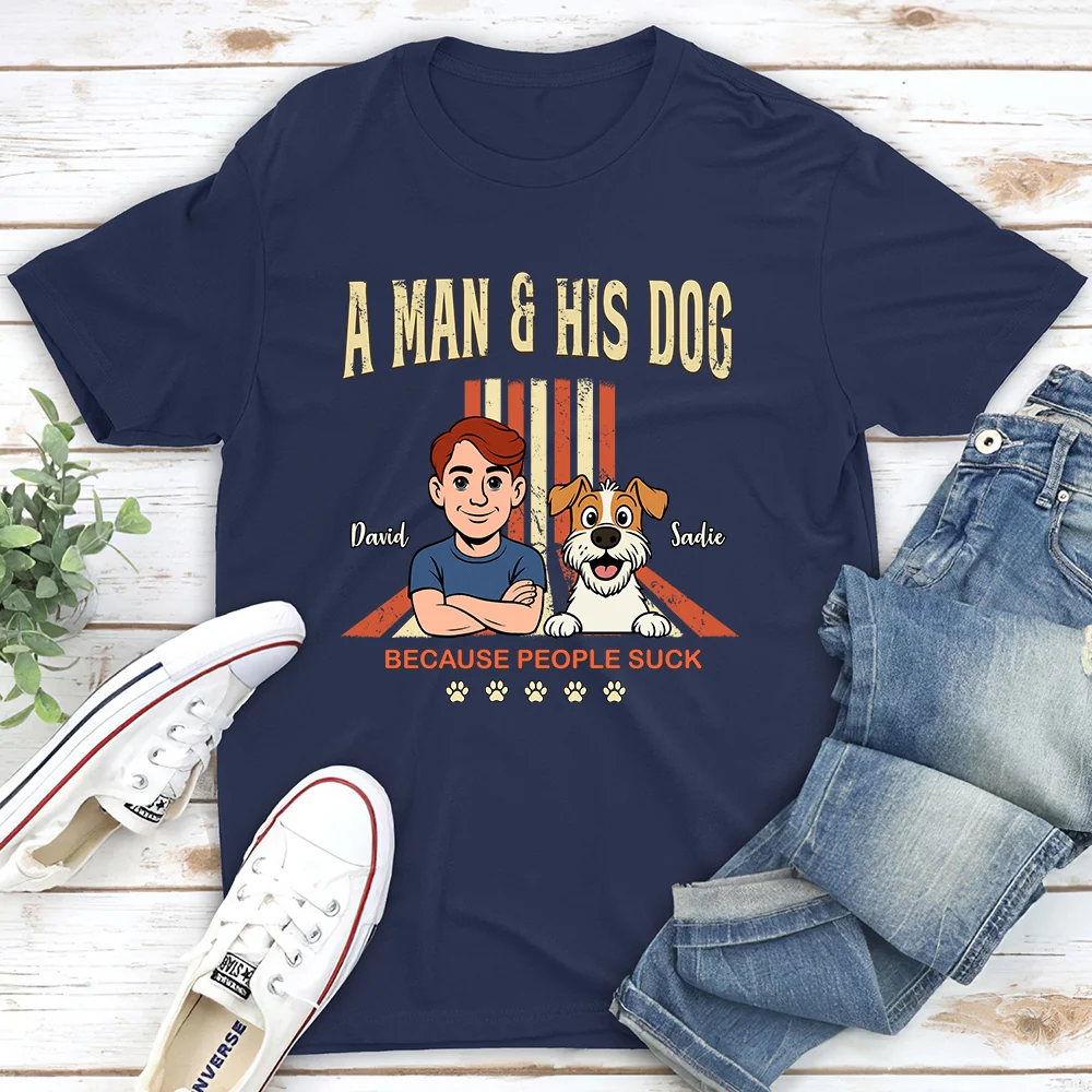 A Man And His Retro Dog - Personalized Custom Unisex T-shirt - Image 3