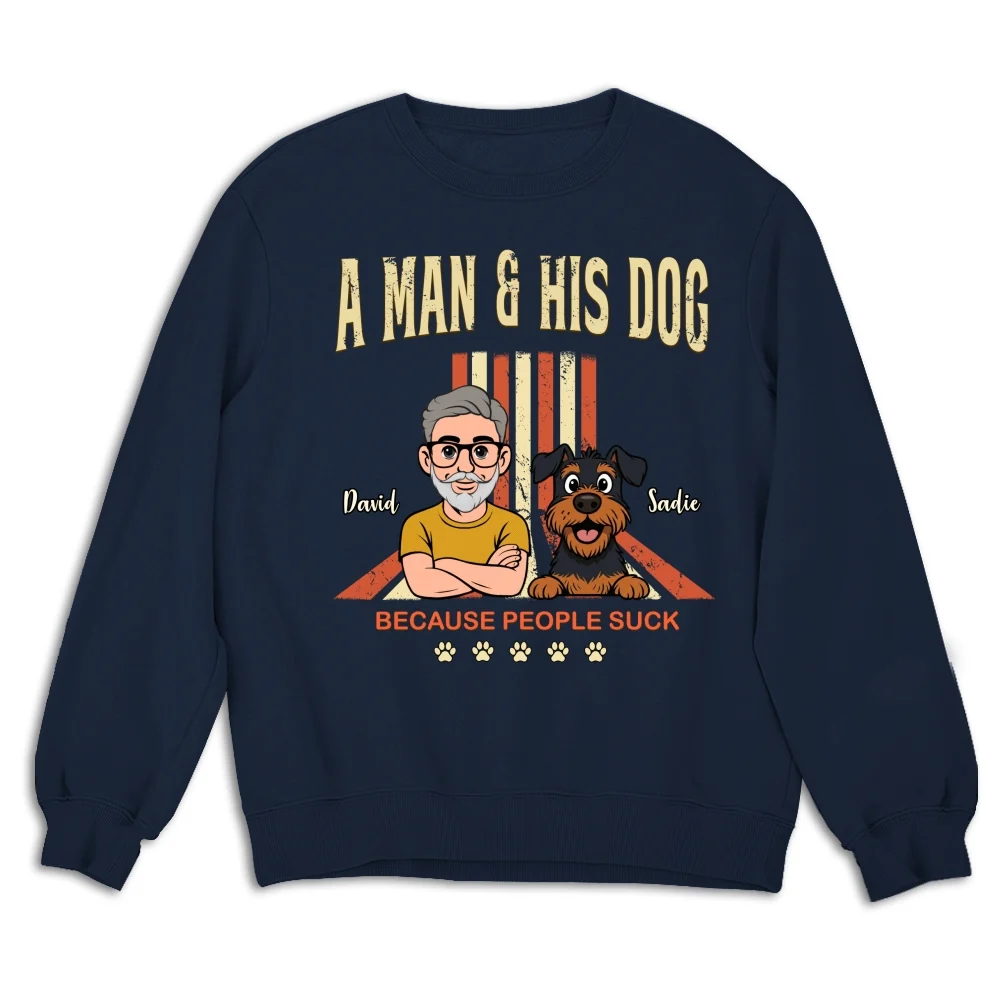 A Man And His Retro Dog Photo - Personalized Custom Sweatshirt - Image 3
