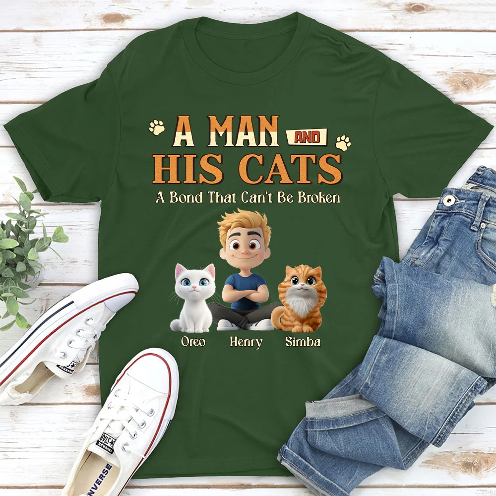 A Man With His Cat - Personalized Custom Unisex T-shirt - Image 10