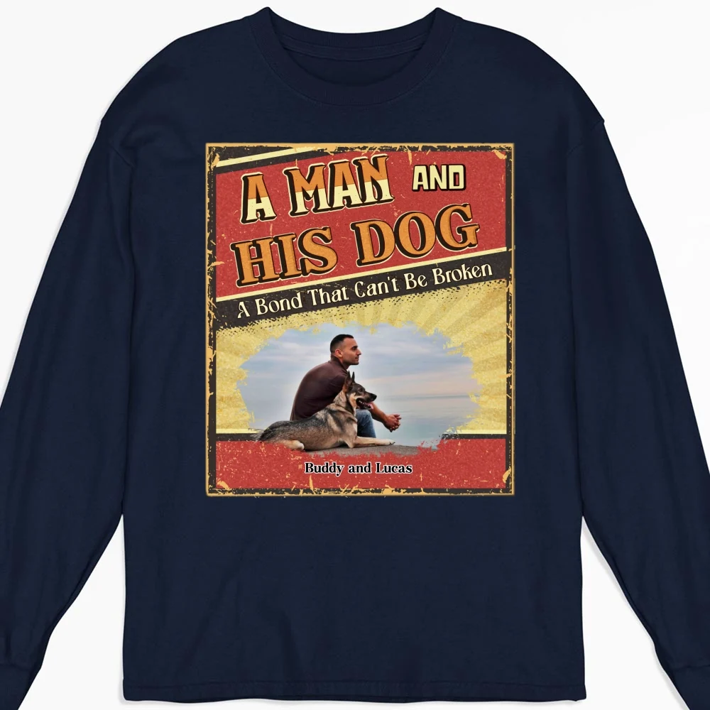 A Man With His Dog Cartoon Photo - Personalized Custom Long Sleeve T-Shirt - Image 4