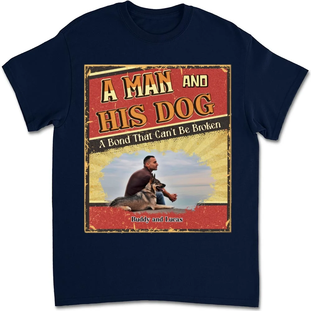 A Man With His Dog Cartoon Photo - Personalized Custom Unisex T-Shirt - Image 5