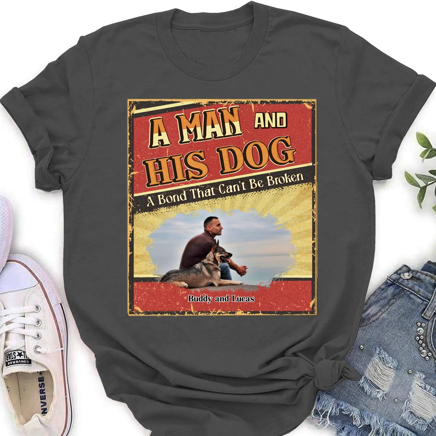 A Man With His Dog Cartoon Photo - Personalized Custom Women's T-Shirt - Image 7