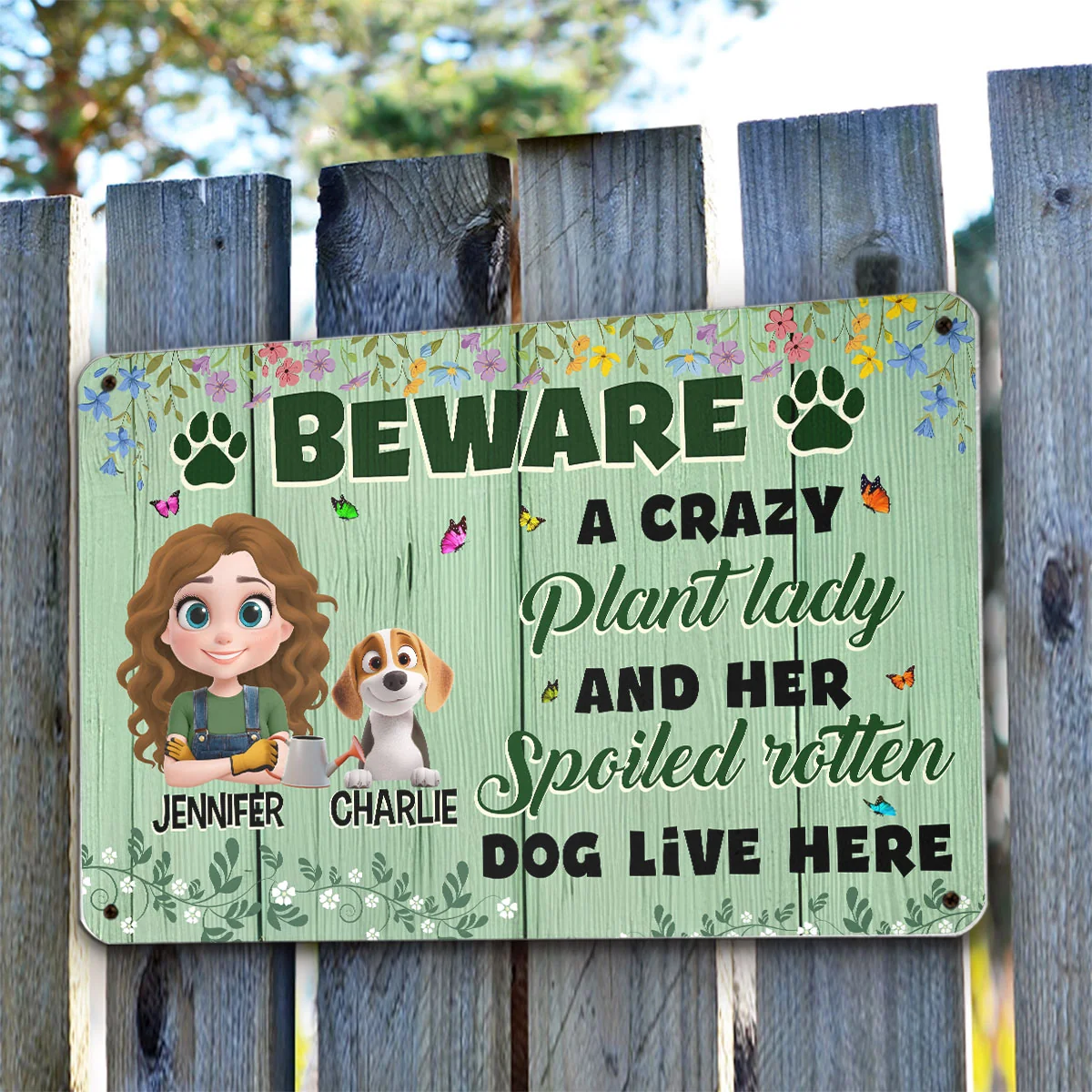 A Plant Lady And Her Dogs - Personalized Custom Metal Sign - Image 2